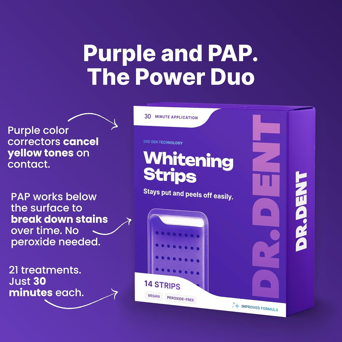 Purple Teeth Whitening Strips - 7/21 Whitening Sessions - Safe for Enamel - Non Sensitive Teeth Whitening - Peroxide-Free