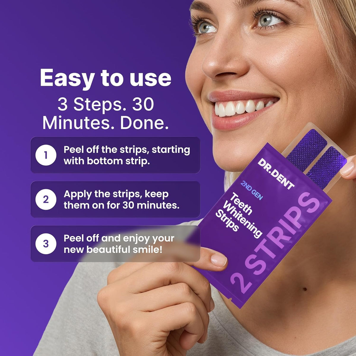 Purple Teeth Whitening Strips - 7/21 Whitening Sessions - Safe for Enamel - Non Sensitive Teeth Whitening - Peroxide-Free