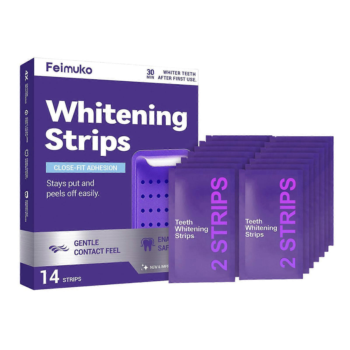 Purple Teeth Whitening Strips - 7/21 Whitening Sessions - Safe for Enamel - Non Sensitive Teeth Whitening - Peroxide-Free